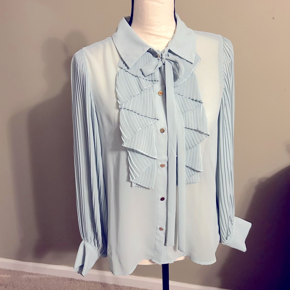 ZARA Ruffled Flowy Blouse in Sea Green